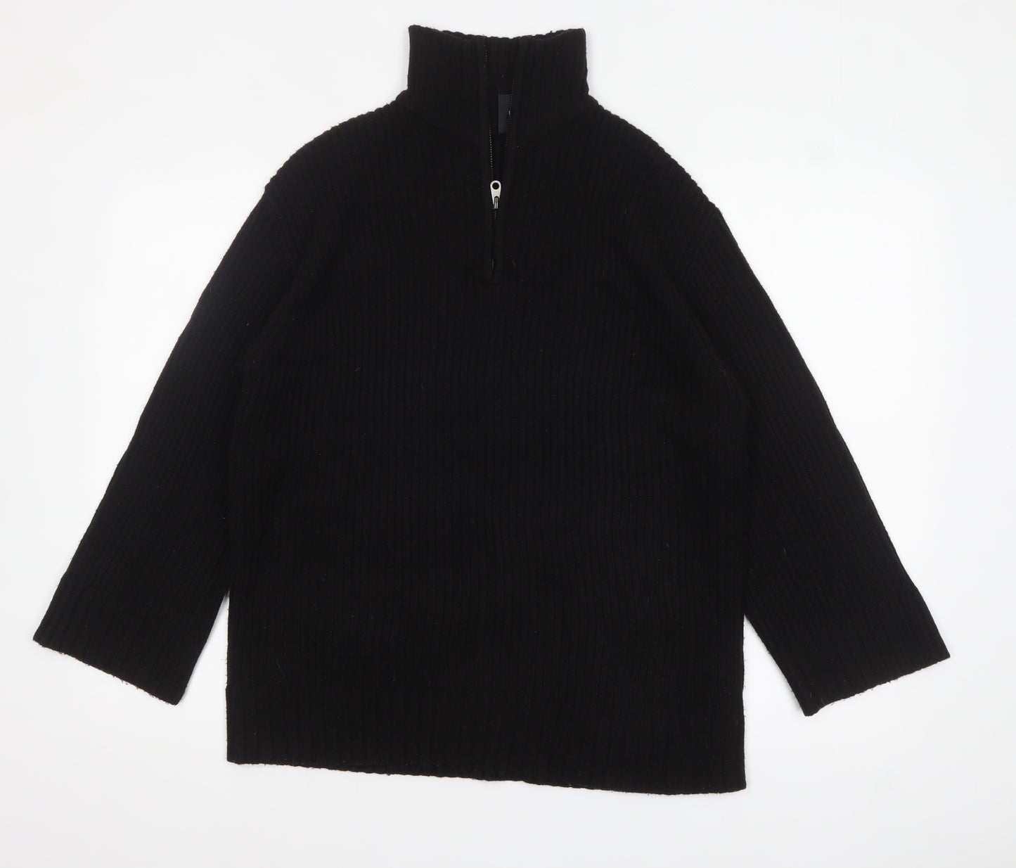 DIVIDED Women's Black High Neck 1/4 Zip Ribbed Knit Jumper Size 8