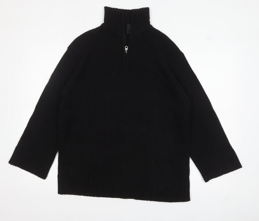 DIVIDED Women's Black High Neck 1/4 Zip Ribbed Knit Jumper Size 8
