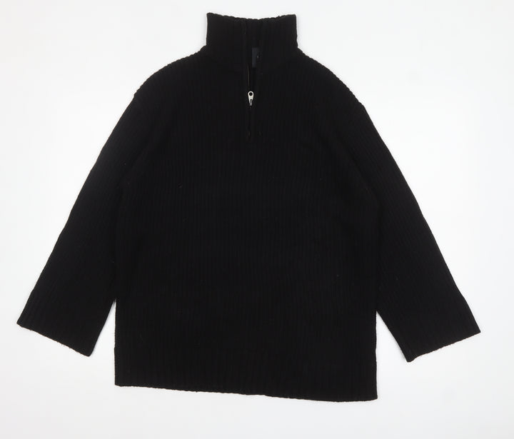 DIVIDED Women's Black High Neck 1/4 Zip Ribbed Knit Jumper Size 8