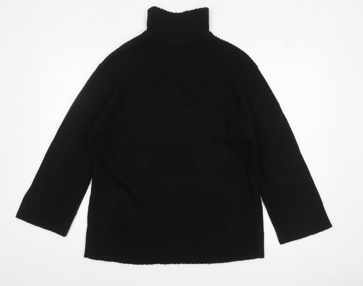 DIVIDED Women's Black High Neck 1/4 Zip Ribbed Knit Jumper Size 8