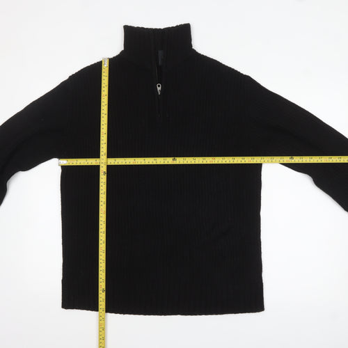 DIVIDED Women's Black High Neck 1/4 Zip Ribbed Knit Jumper Size 8