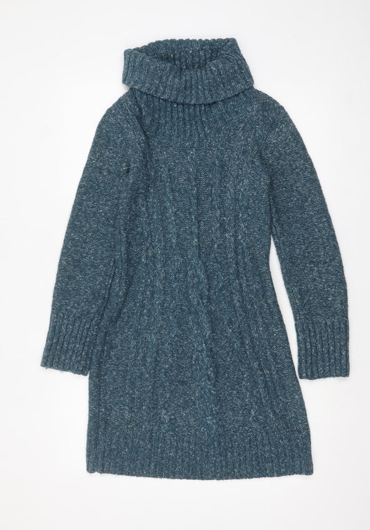 Next Women Blue Roll Neck Cable-Knit Long Sleeve Jumper Dress Size 6