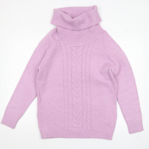 Cotton Traders Womens Pink Roll Neck Cable Knit Jumper Size 12