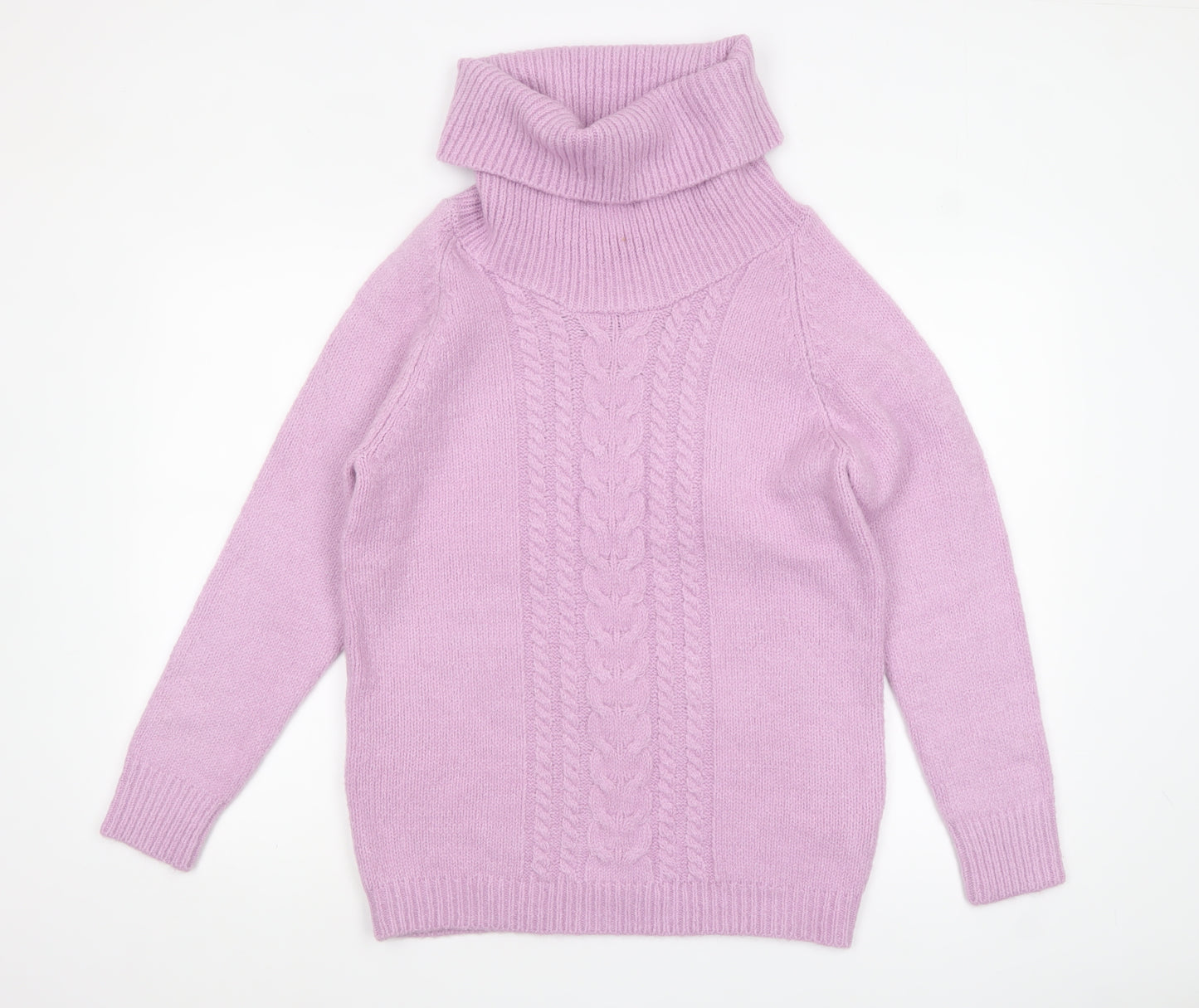 Cotton Traders Womens Pink Roll Neck Cable Knit Jumper Size 12