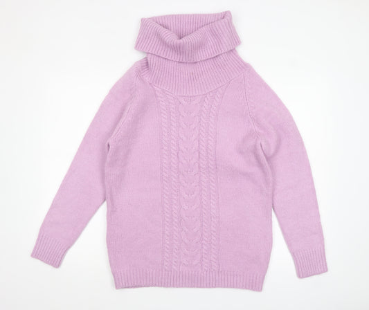 Cotton Traders Womens Pink Roll Neck Cable Knit Jumper Size 12
