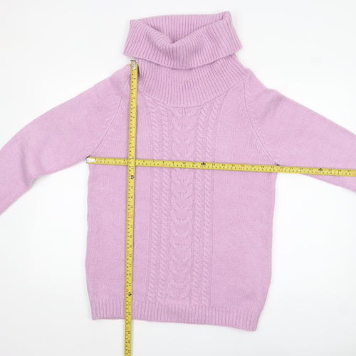 Cotton Traders Womens Pink Roll Neck Cable Knit Jumper Size 12