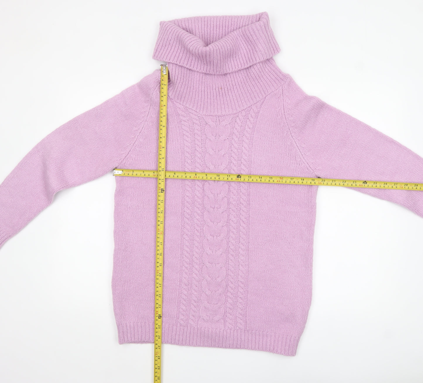 Cotton Traders Womens Pink Roll Neck Cable Knit Jumper Size 12