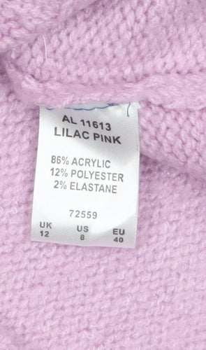 Cotton Traders Womens Pink Roll Neck Cable Knit Jumper Size 12