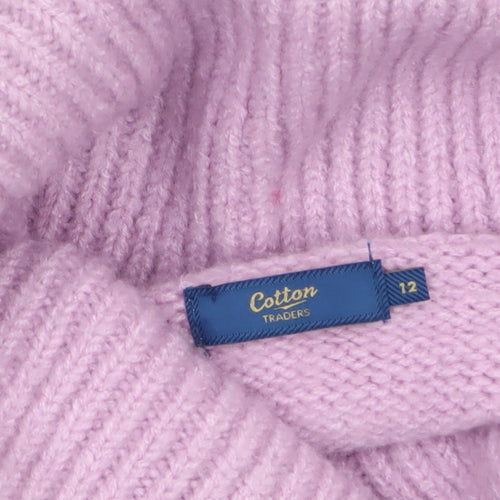 Cotton Traders Womens Pink Roll Neck Cable Knit Jumper Size 12
