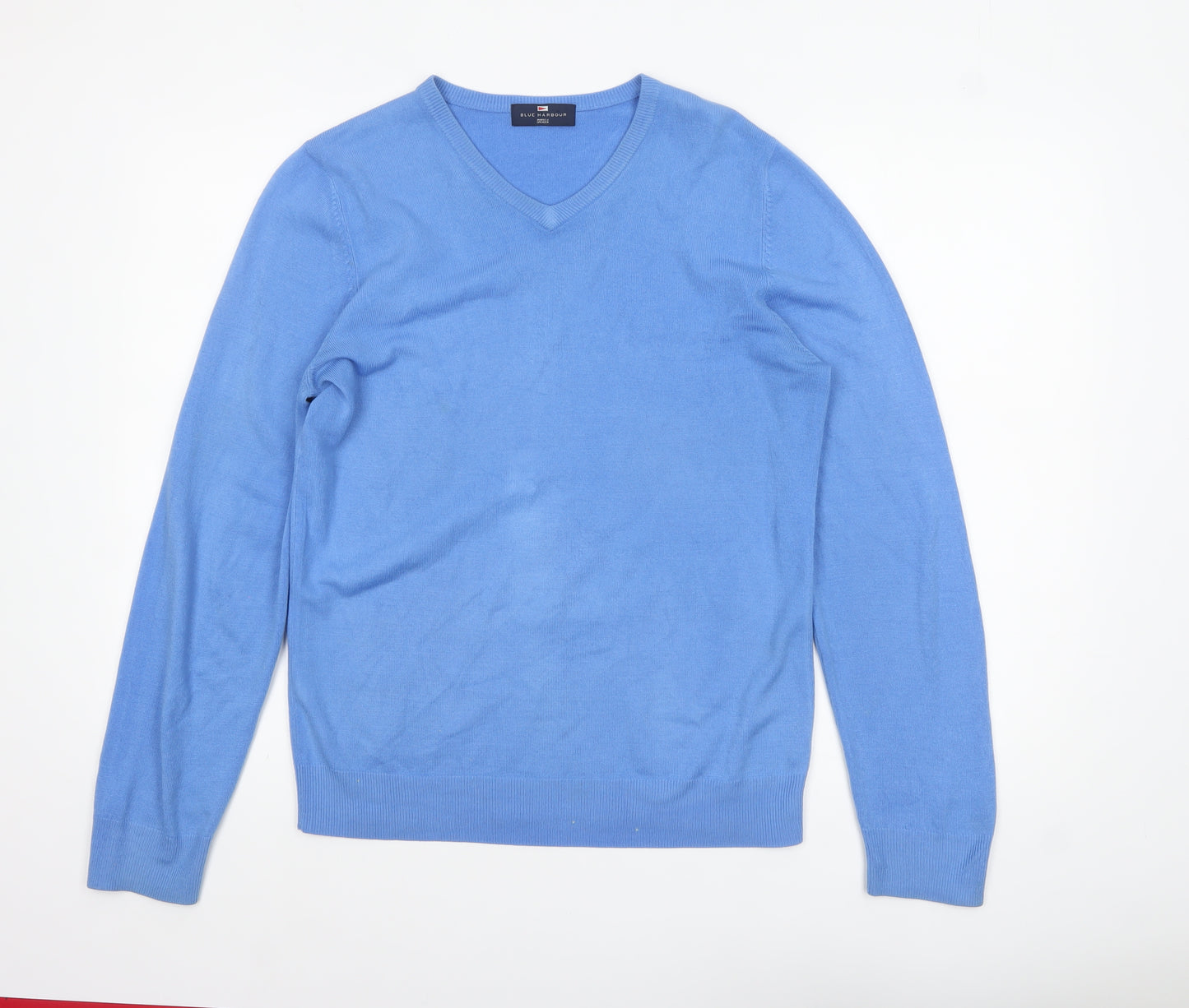 Marks and Spencer Men's Blue V-Neck Acrylic Jumper Small