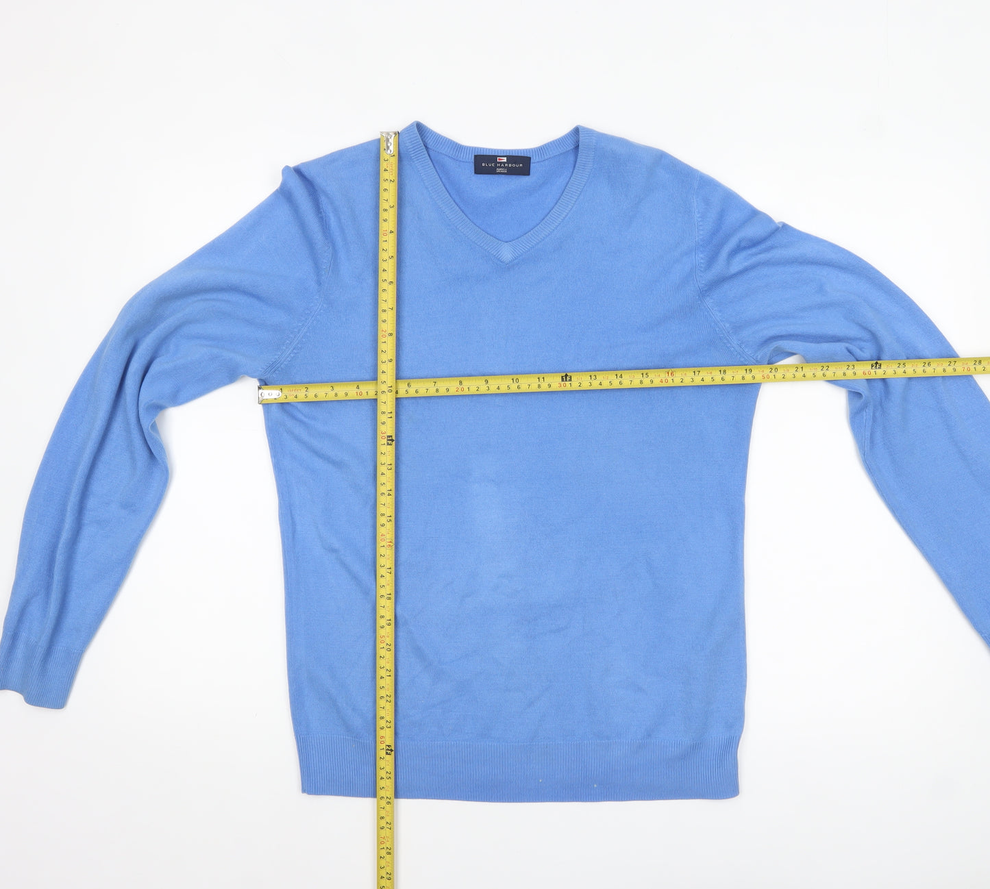 Marks and Spencer Men's Blue V-Neck Acrylic Jumper Small