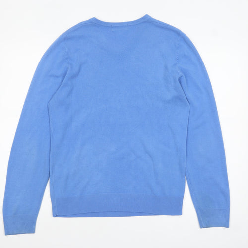 Marks and Spencer Men's Blue V-Neck Acrylic Jumper Small