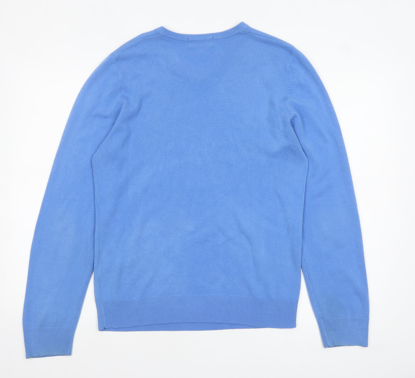 Marks and Spencer Men's Blue V-Neck Acrylic Jumper Small