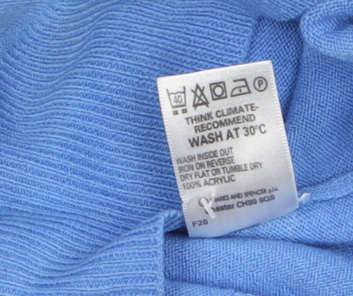 Marks and Spencer Men's Blue V-Neck Acrylic Jumper Small
