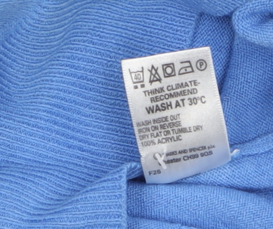 Marks and Spencer Men's Blue V-Neck Acrylic Jumper Small