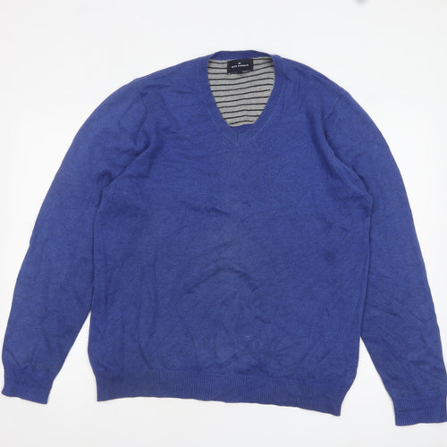 Marks and Spencer Blue Harbour Men’s Blue Cotton V-Neck Jumper M