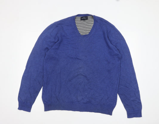 Marks and Spencer Blue Harbour Men’s Blue Cotton V-Neck Jumper M
