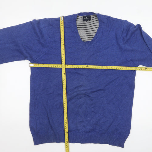 Marks and Spencer Blue Harbour Men’s Blue Cotton V-Neck Jumper M
