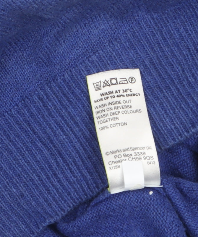 Marks and Spencer Blue Harbour Men’s Blue Cotton V-Neck Jumper M
