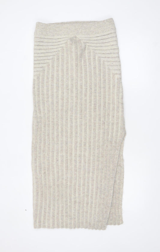 Topshop Women Beige Wool Knit Midi Pencil Skirt M