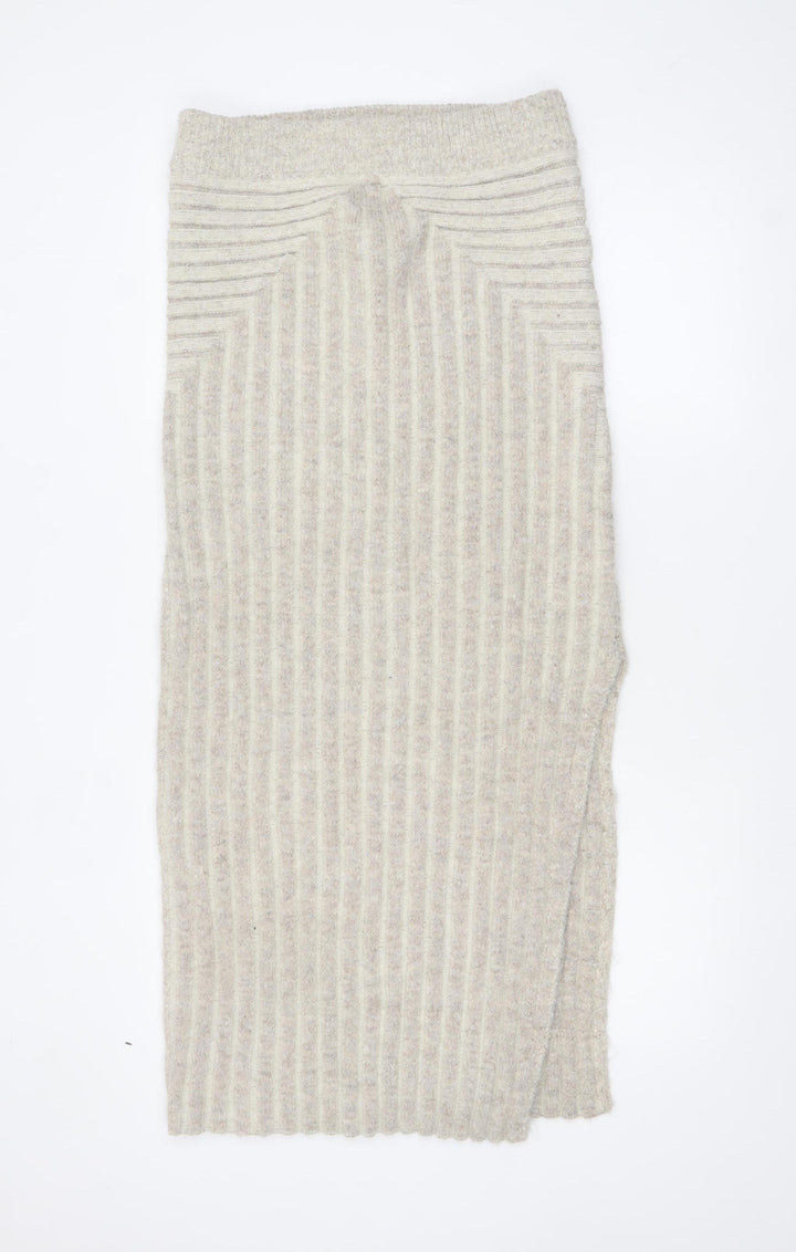 Topshop Women Beige Wool Knit Midi Pencil Skirt M