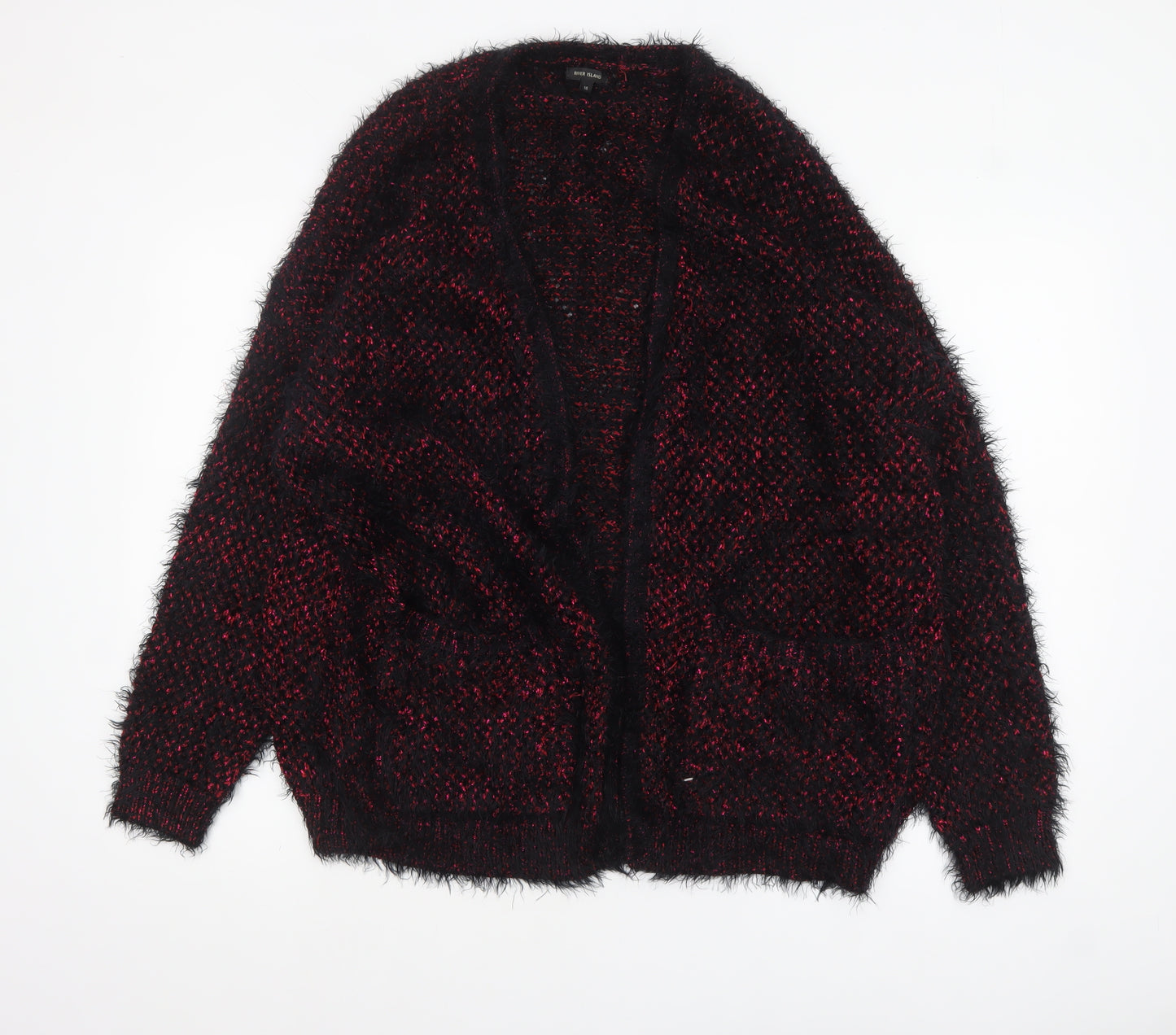 River Island Womens Multicoloured Size 16 Chunky Knit Open Cardigan