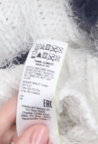 Marks and Spencer Women’s White Striped High Neck Chunky Knit Jumper Size S
