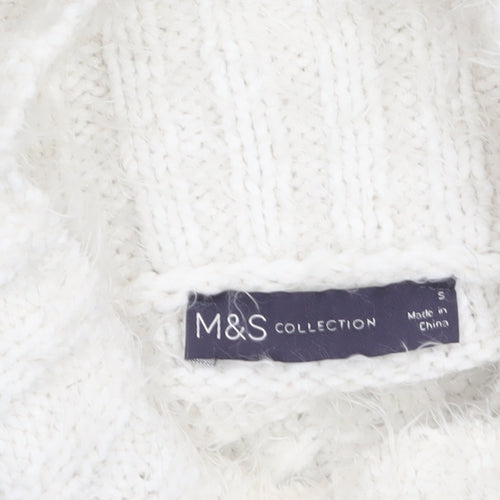 Marks and Spencer Women’s White Striped High Neck Chunky Knit Jumper Size S