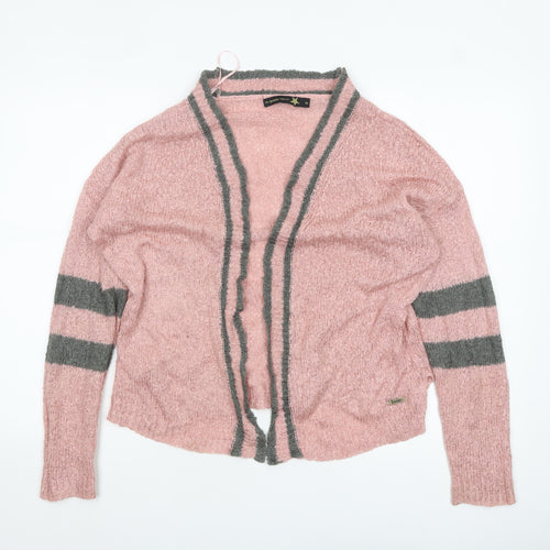 The Roadster Life Co Women Pink Grey Striped Acrylic Cardigan M