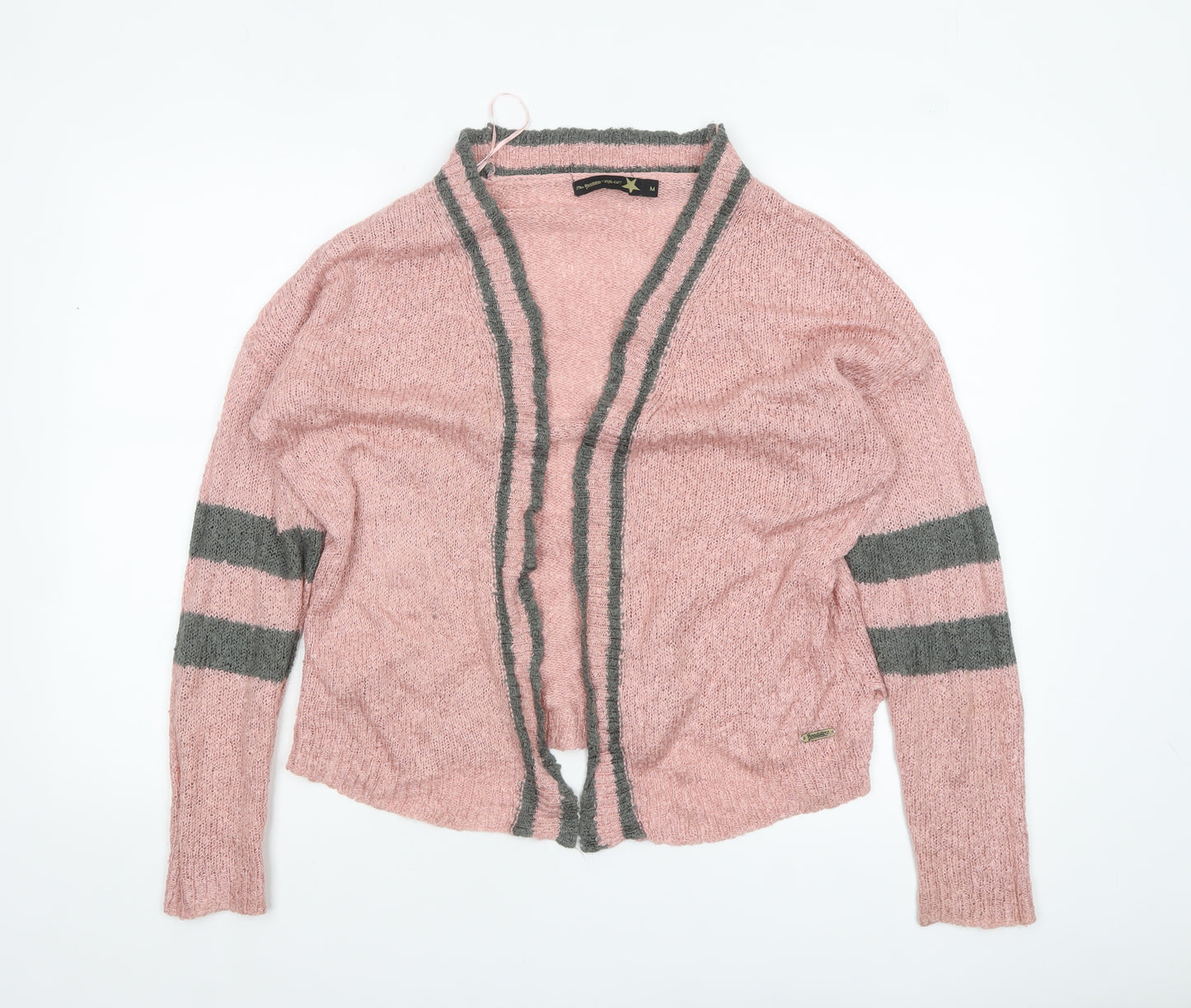 The Roadster Life Co Women Pink Grey Striped Acrylic Cardigan M