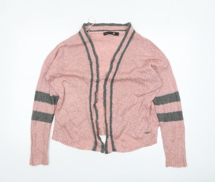 The Roadster Life Co Women Pink Grey Striped Acrylic Cardigan M