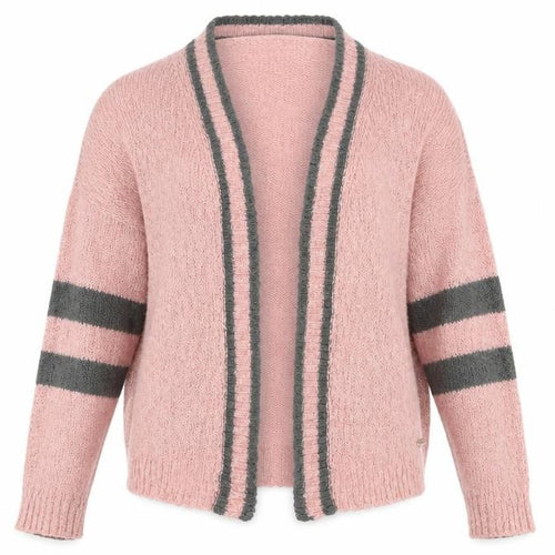 The Roadster Life Co Women Pink Grey Striped Acrylic Cardigan M