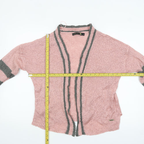 The Roadster Life Co Women Pink Grey Striped Acrylic Cardigan M