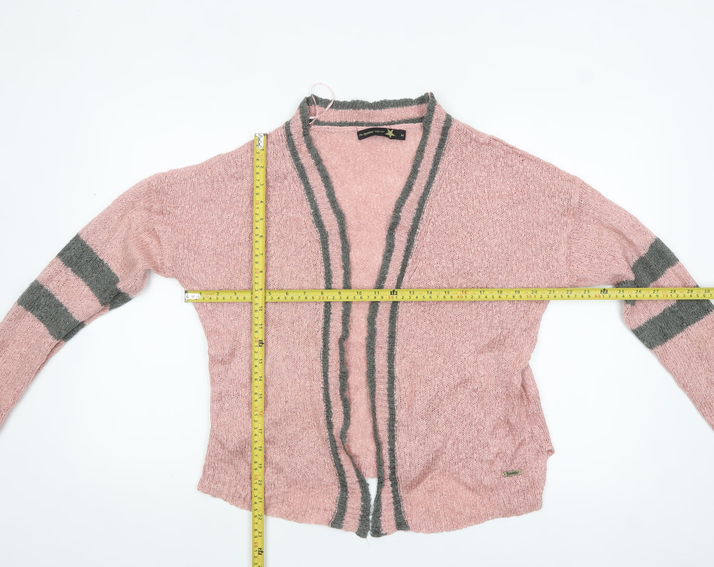 The Roadster Life Co Women Pink Grey Striped Acrylic Cardigan M