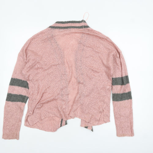 The Roadster Life Co Women Pink Grey Striped Acrylic Cardigan M