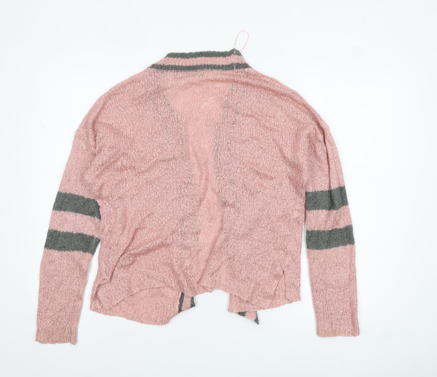 The Roadster Life Co Women Pink Grey Striped Acrylic Cardigan M