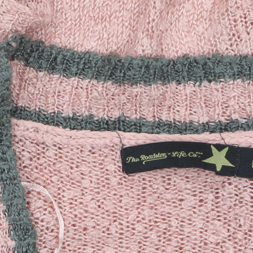 The Roadster Life Co Women Pink Grey Striped Acrylic Cardigan M