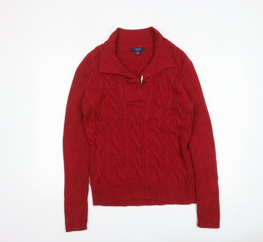 Chaps Women's Red Cotton Cable-Knit Pullover Jumper Size L