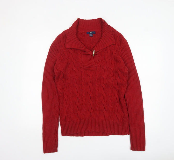 Chaps Women's Red Cotton Cable-Knit Pullover Jumper Size L