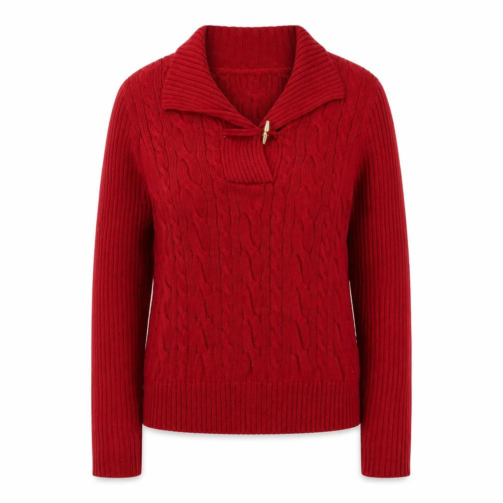 Front view of Chaps Women's Red Cotton Cable-Knit jumper, size L