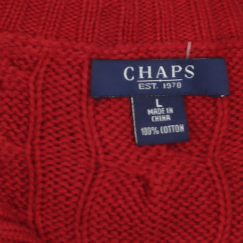 Chaps Women's Red Cotton Cable-Knit Pullover Jumper Size L