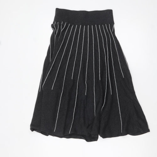 Phase Eight Women's Black Striped A-Line Midi Knit Skirt Size 12