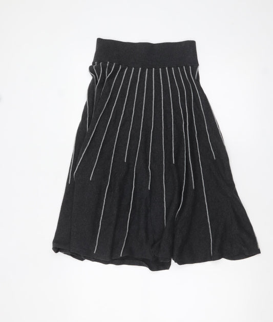 Phase Eight Women's Black Striped A-Line Midi Knit Skirt Size 12