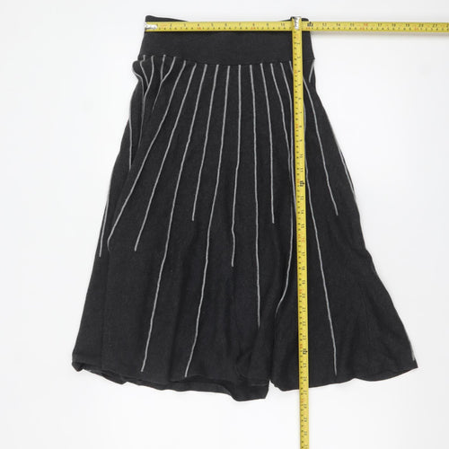 Phase Eight Women's Black Striped A-Line Midi Knit Skirt Size 12