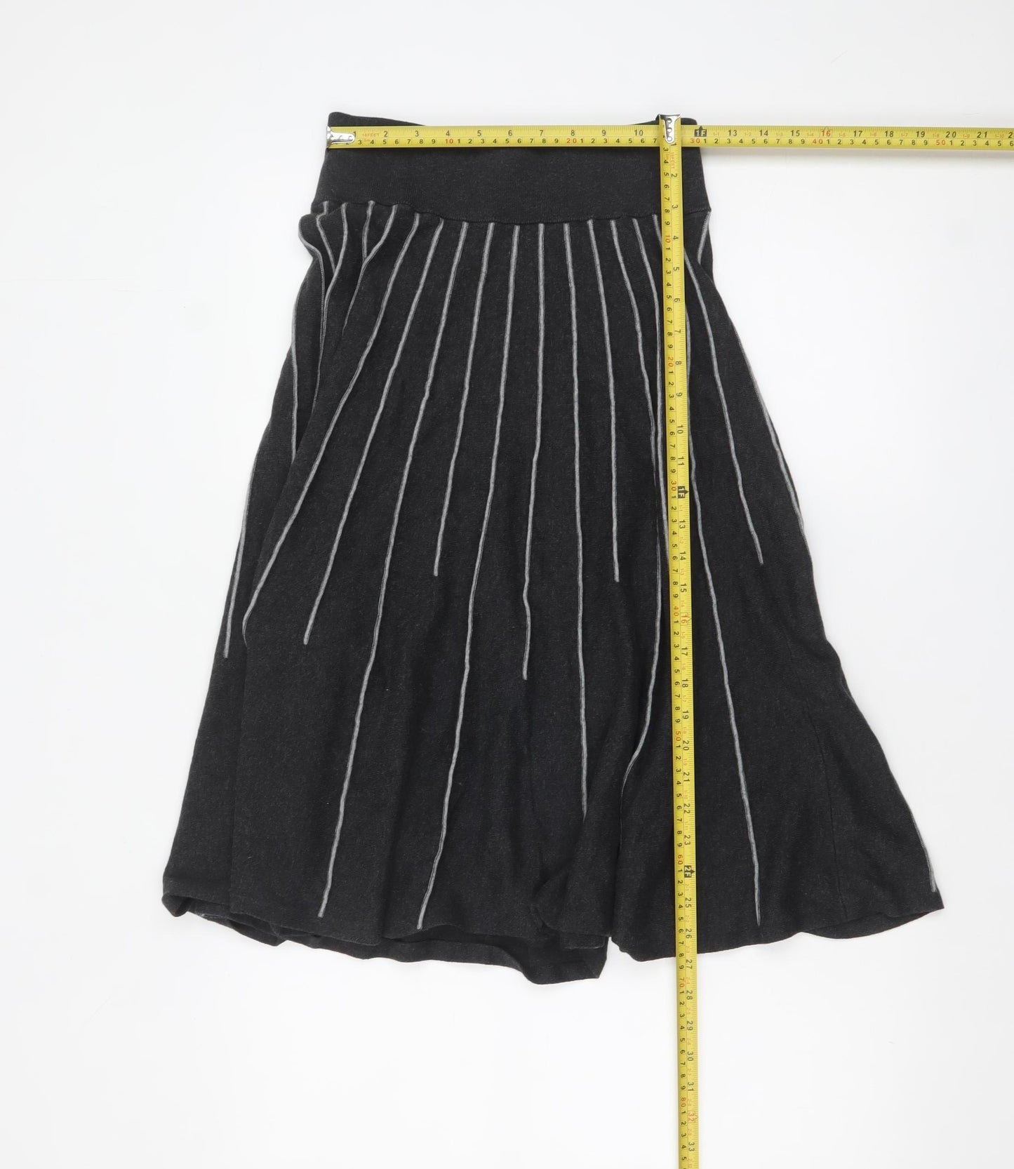 Phase Eight Women's Black Striped A-Line Midi Knit Skirt Size 12