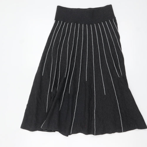 Phase Eight Women's Black Striped A-Line Midi Knit Skirt Size 12