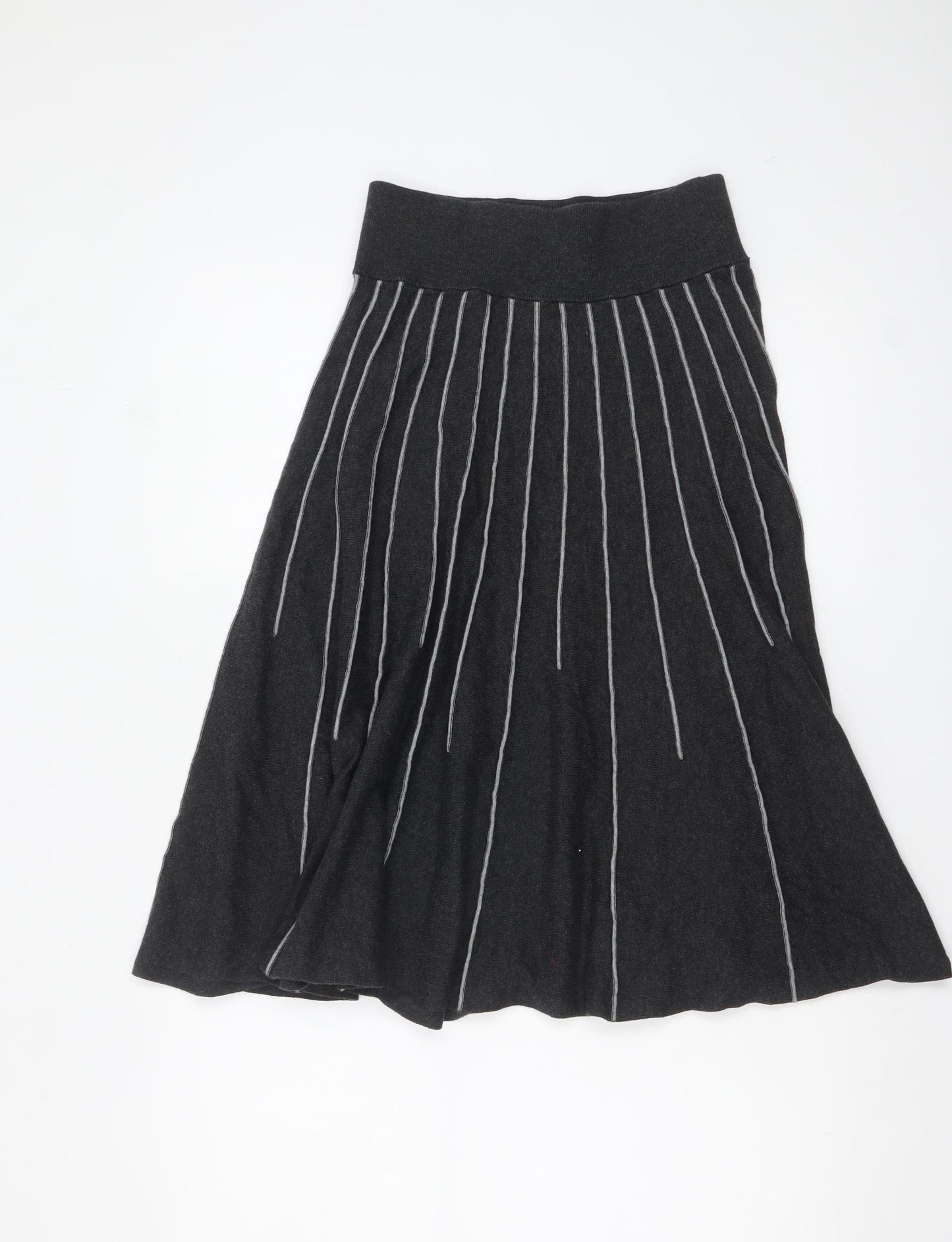 Phase Eight Women's Black Striped A-Line Midi Knit Skirt Size 12