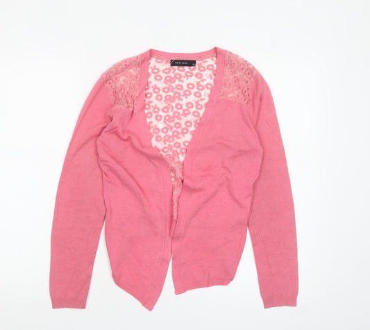 New Look Women's Pink Lace Floral V-Neck Cardigan Size 10