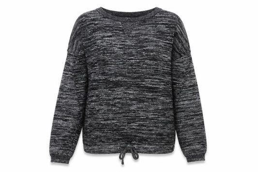 Front view of Next women’s grey crew neck tie hem long sleeve jumper, size UK 10