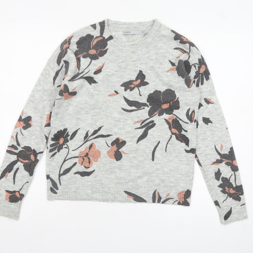 Oasis Womens Grey Floral Knit Pullover Jumper Size S